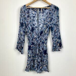 Free People All The Right Ruffles Blue Floral Shorts Romper Women’s XS